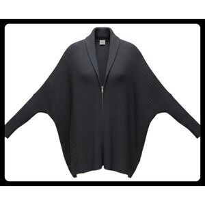 CAbi Cosmo Cardigan Sweater S Small Charcoal Gray Rib Knit Zip Oversized